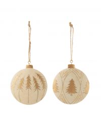 2er Set flache Weihnachtsanhänger mit Tannenbaum-Motiven, weiß & gold