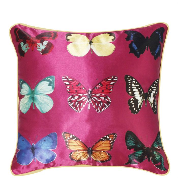 Kissenhülle aus Satin-Optik Schmetterlingen, pink Dekokissen-Hülle mit pinke